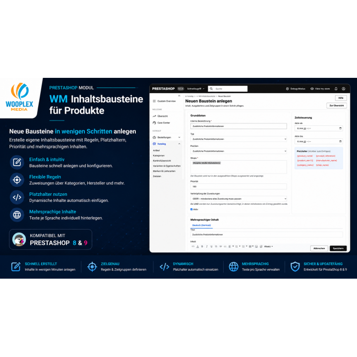 Inhaltsbausteine für Produkte – PrestaShop Modul