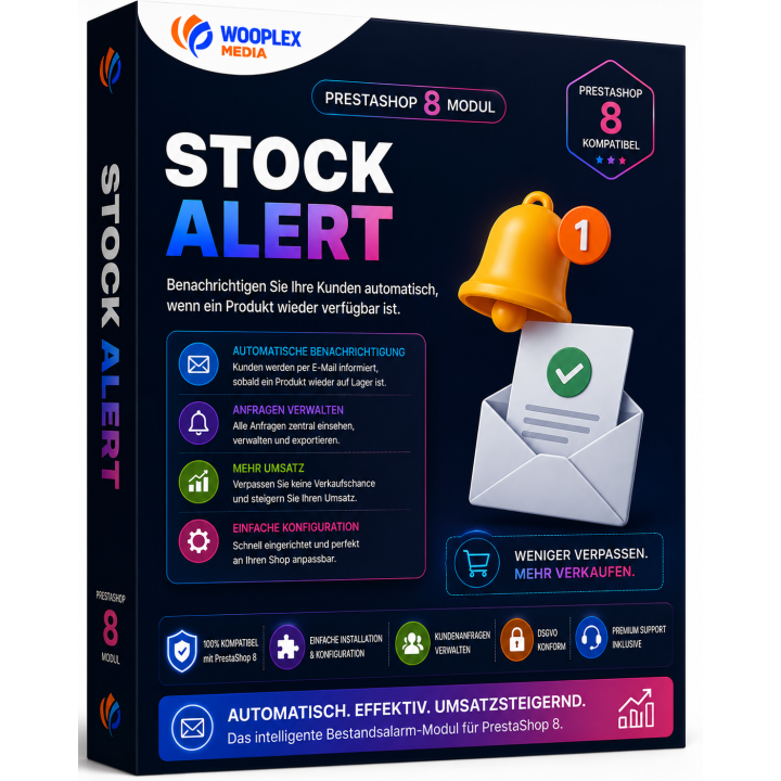 Stock Alert Manager – Lageralarm Modul für PrestaShop 8