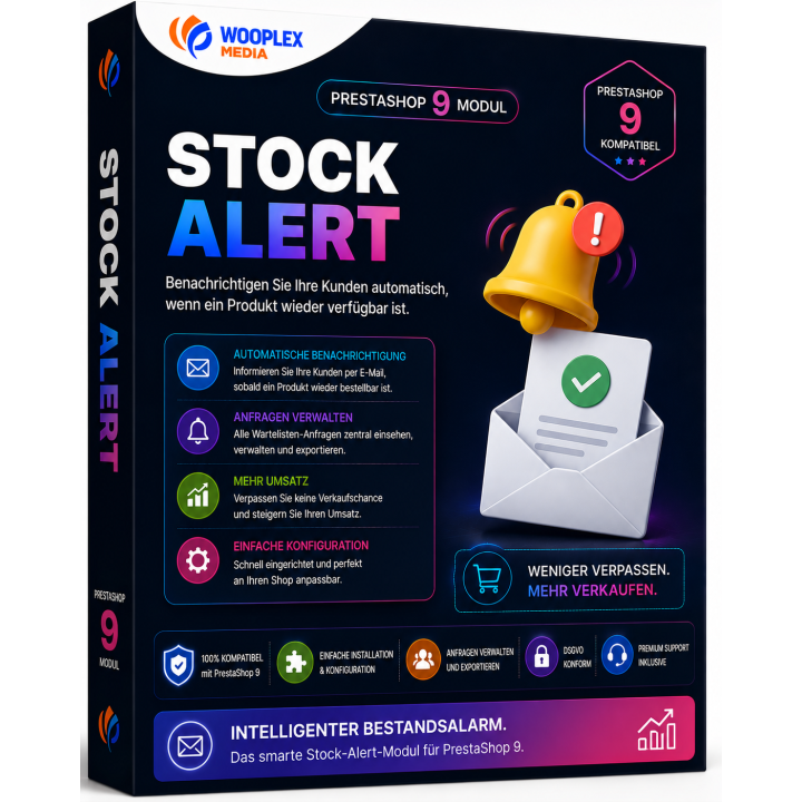 Stock Alert Manager – Verfügbarkeitsbenachrichtigung für PrestaShop 9