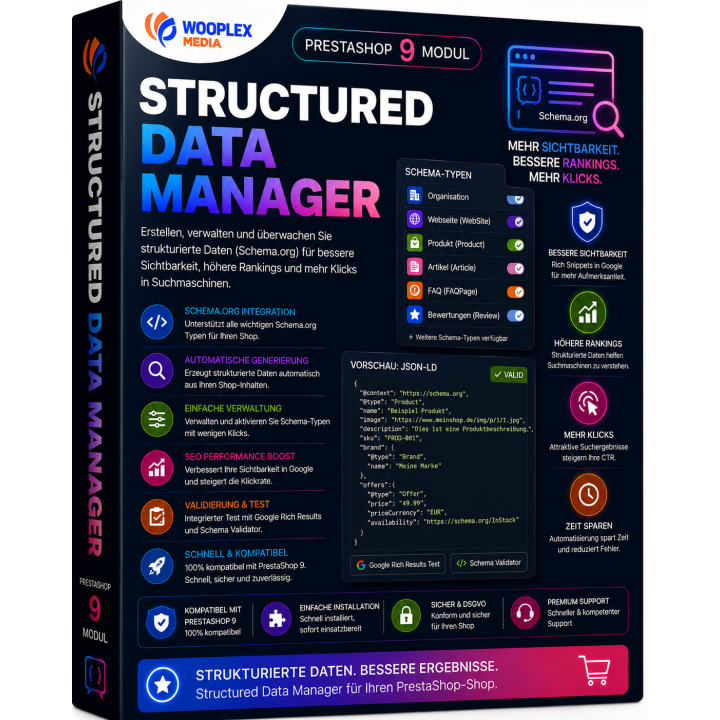 WM Structured Data Manager für PrestaShop 9 – kostenloses Schema SEO Modul