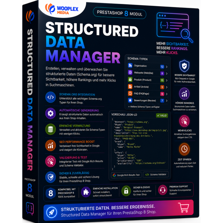 WM Structured Data Manager für PrestaShop 8 – kostenloses Schema SEO Modul