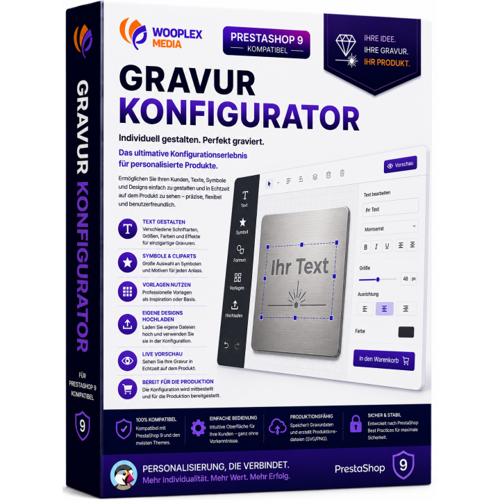 Gravurkonfigurator für PrestaShop – Texte, Motive & Logos