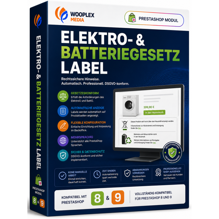 ElektroG & Batterielabel Modul für PrestaShop 9