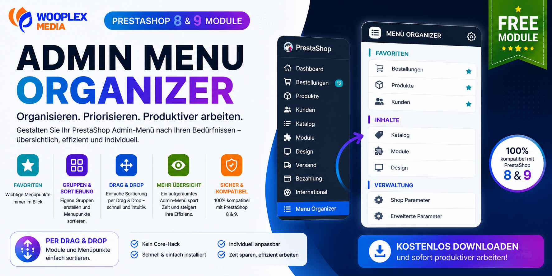 Mehr Übersicht im PrestaShop-Backoffice: Kostenloses Modul „WM Admin Menu Organizer“ veröffentlicht