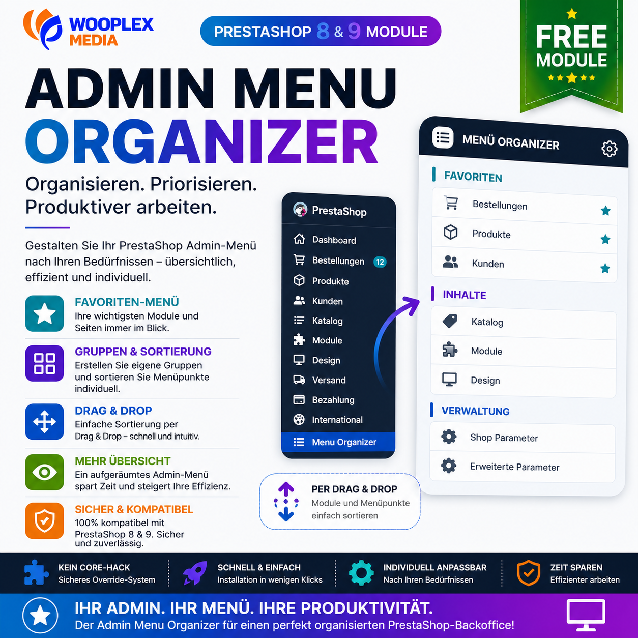 Mehr Übersicht im PrestaShop-Backoffice: Kostenloses Modul „WM Admin Menu Organizer“ veröffentlicht